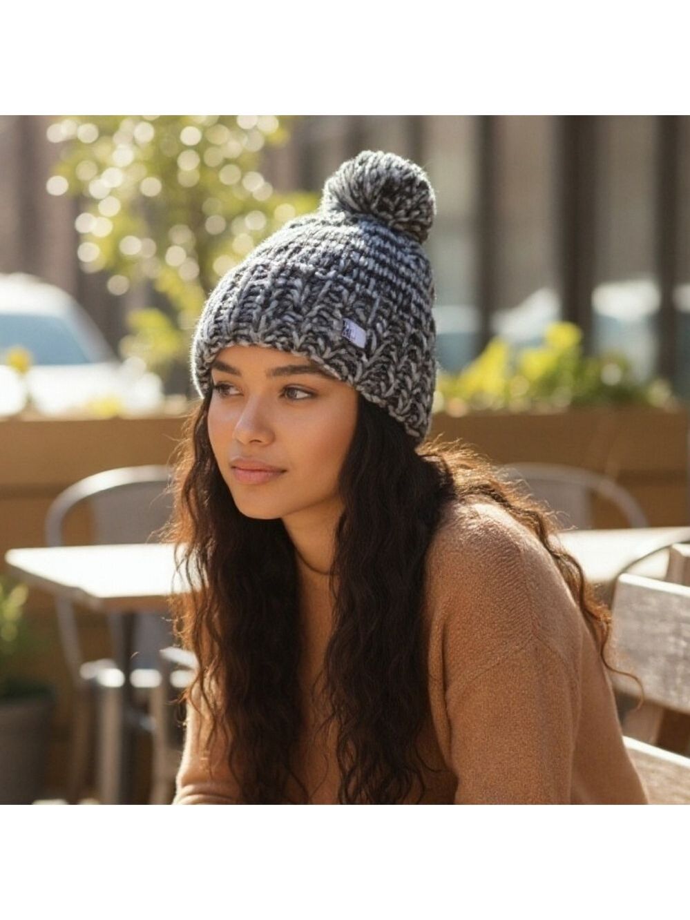 The North Face Gray & White Knit Pom Beanie